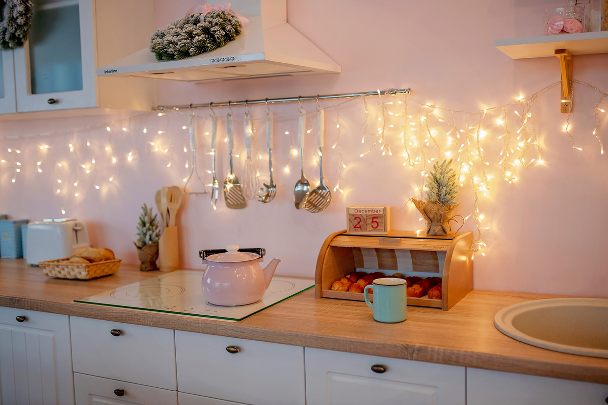 Festive Winter Cozy Kitchen Interior 